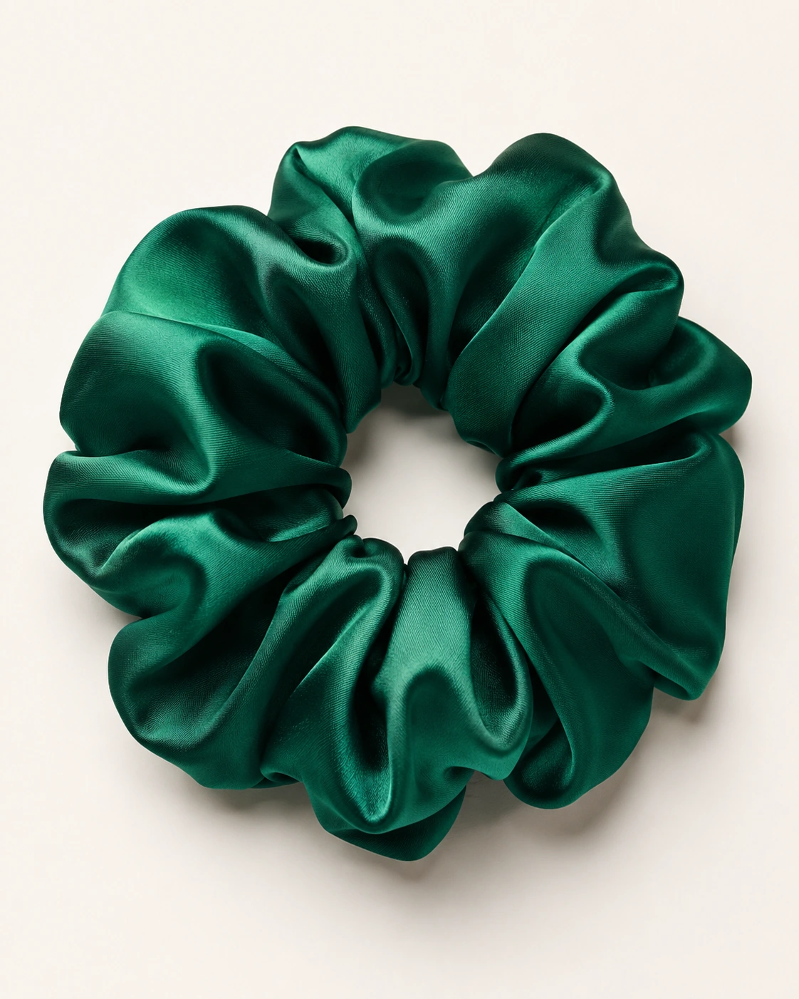 Silk Accessory 20 Emerald green silk scrunchie with oversized gathered design and smooth satin texture