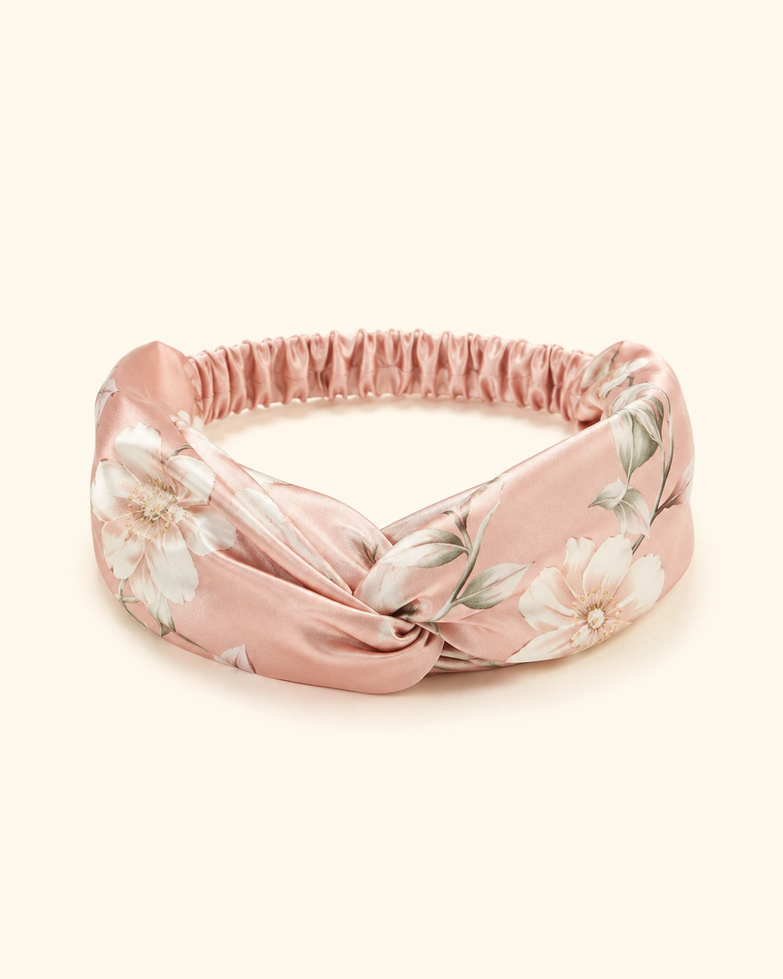 Silk Accessory 5 Pink floral silk elastic headband with twisted knot design for custom hair accessories