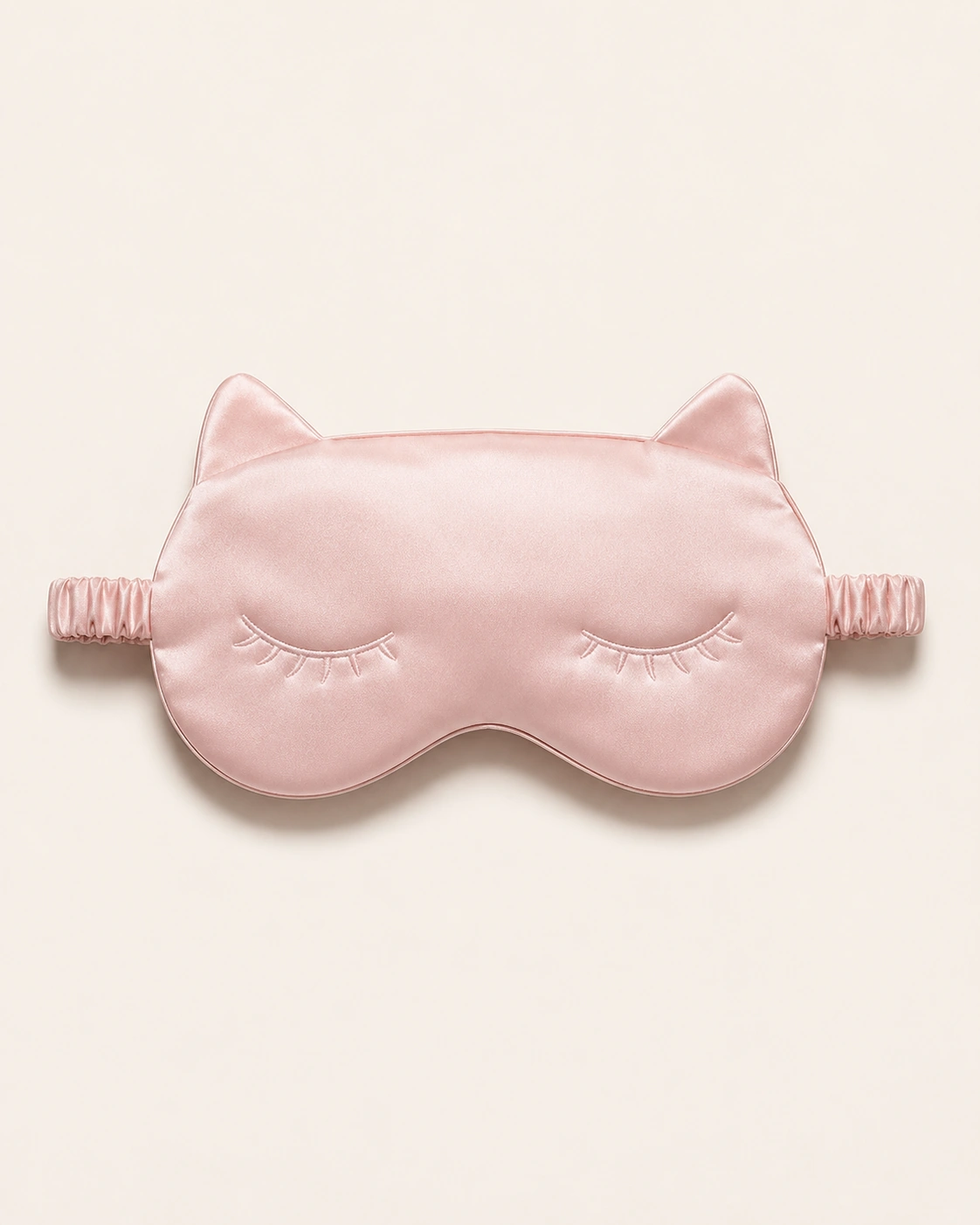Silk Accessory 16 Pink cat shape silk sleep mask with cute embroidered details and soft elastic strap