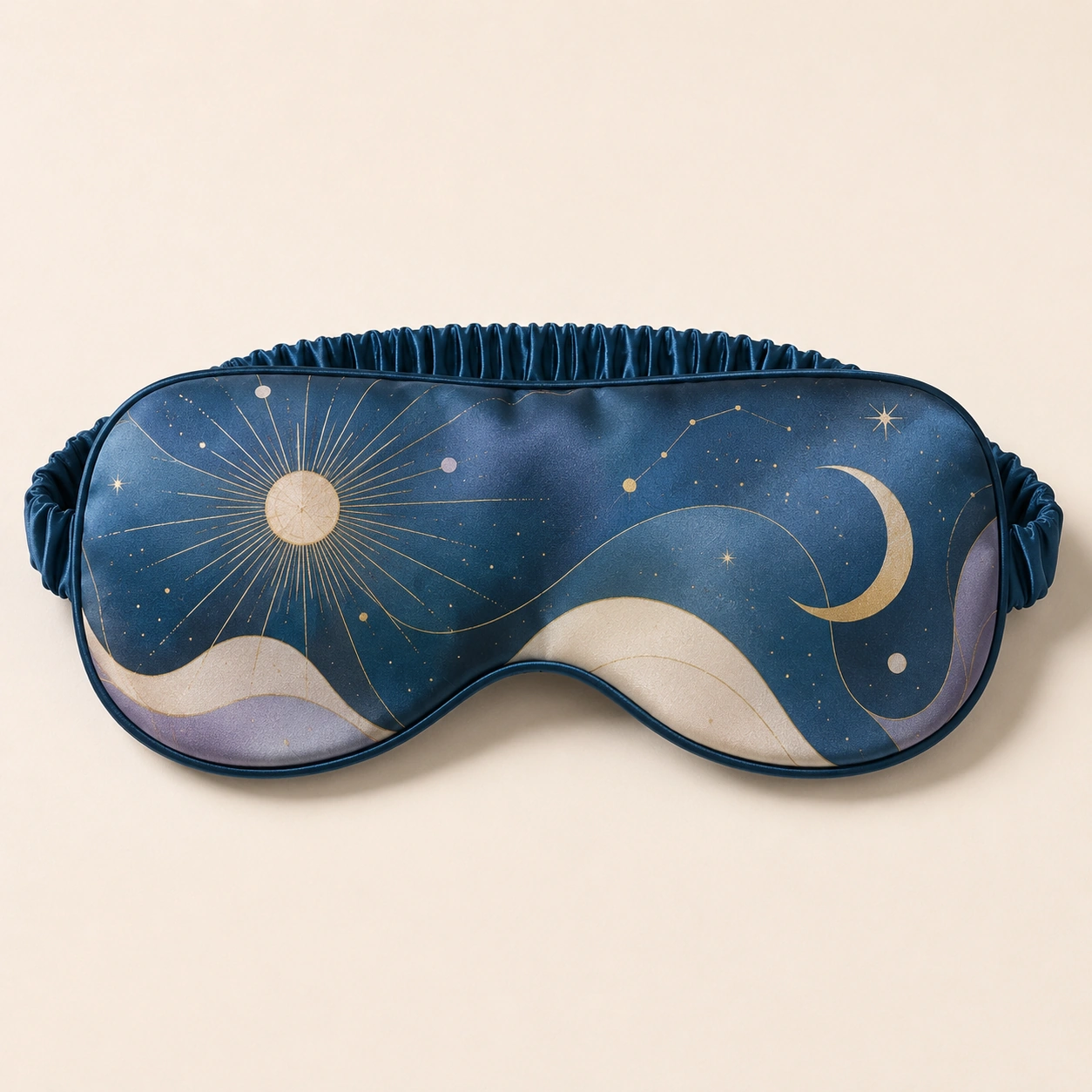 Silk Accessory 17 Navy silk sleep mask with starry sky and moon pattern for luxury bedtime accessories