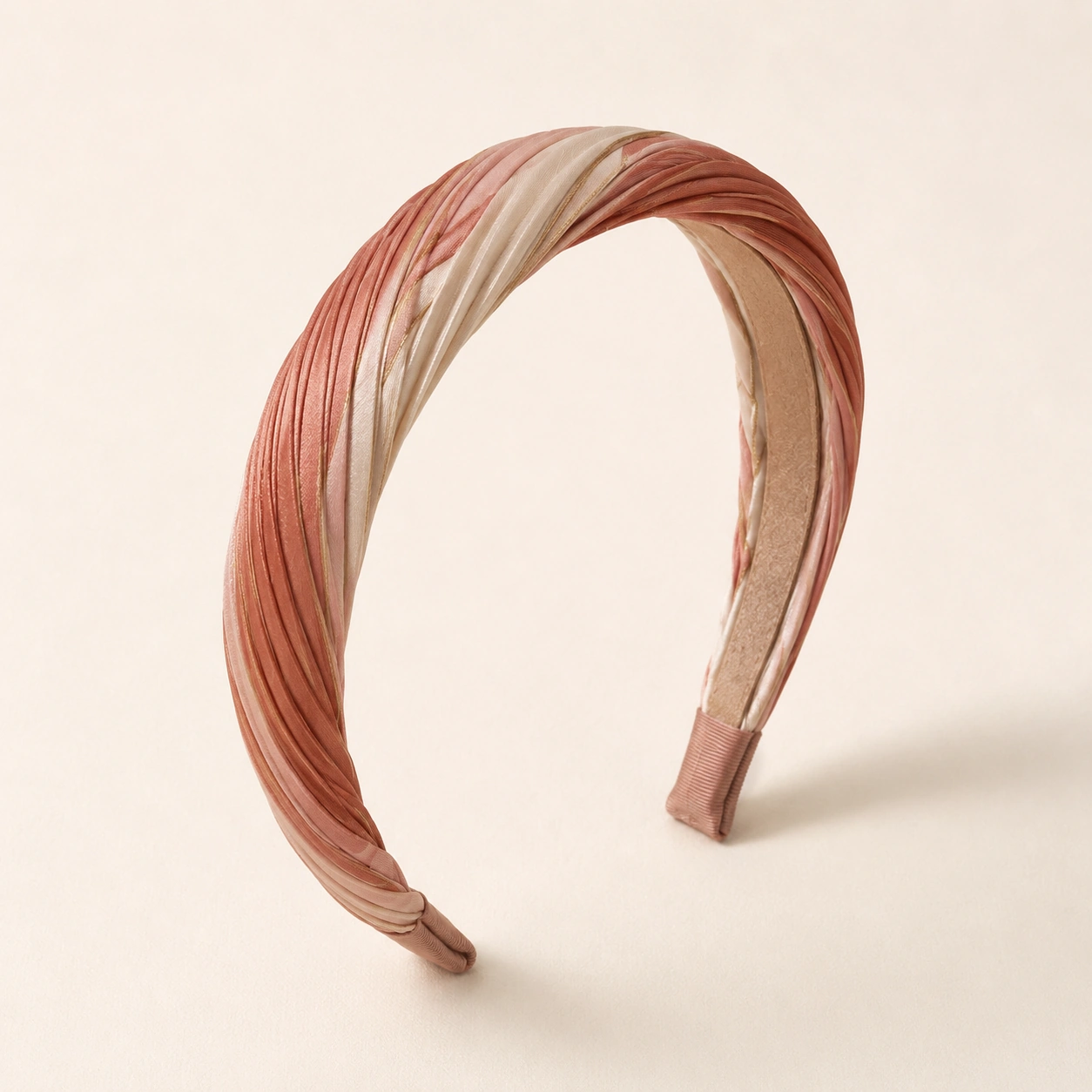 Silk Accessory 12 Blush pink pleated silk headband with striped texture design