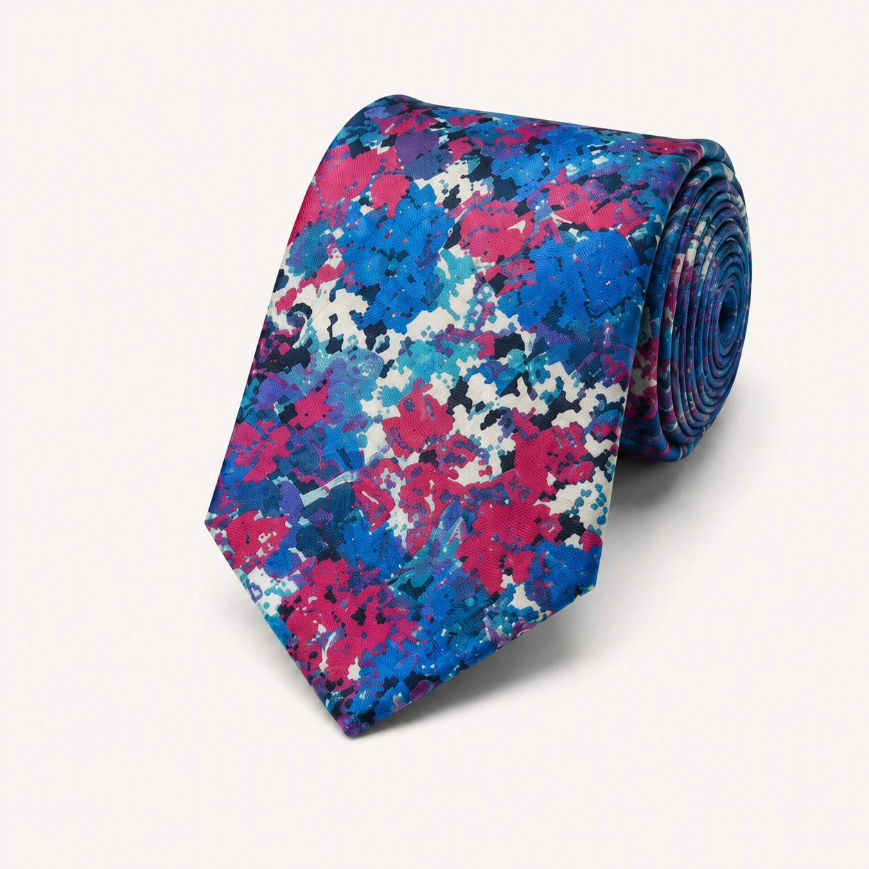 Silk Tie 6 Abstract blue and pink silk tie with modern artistic pattern for customized men's fashion accessories