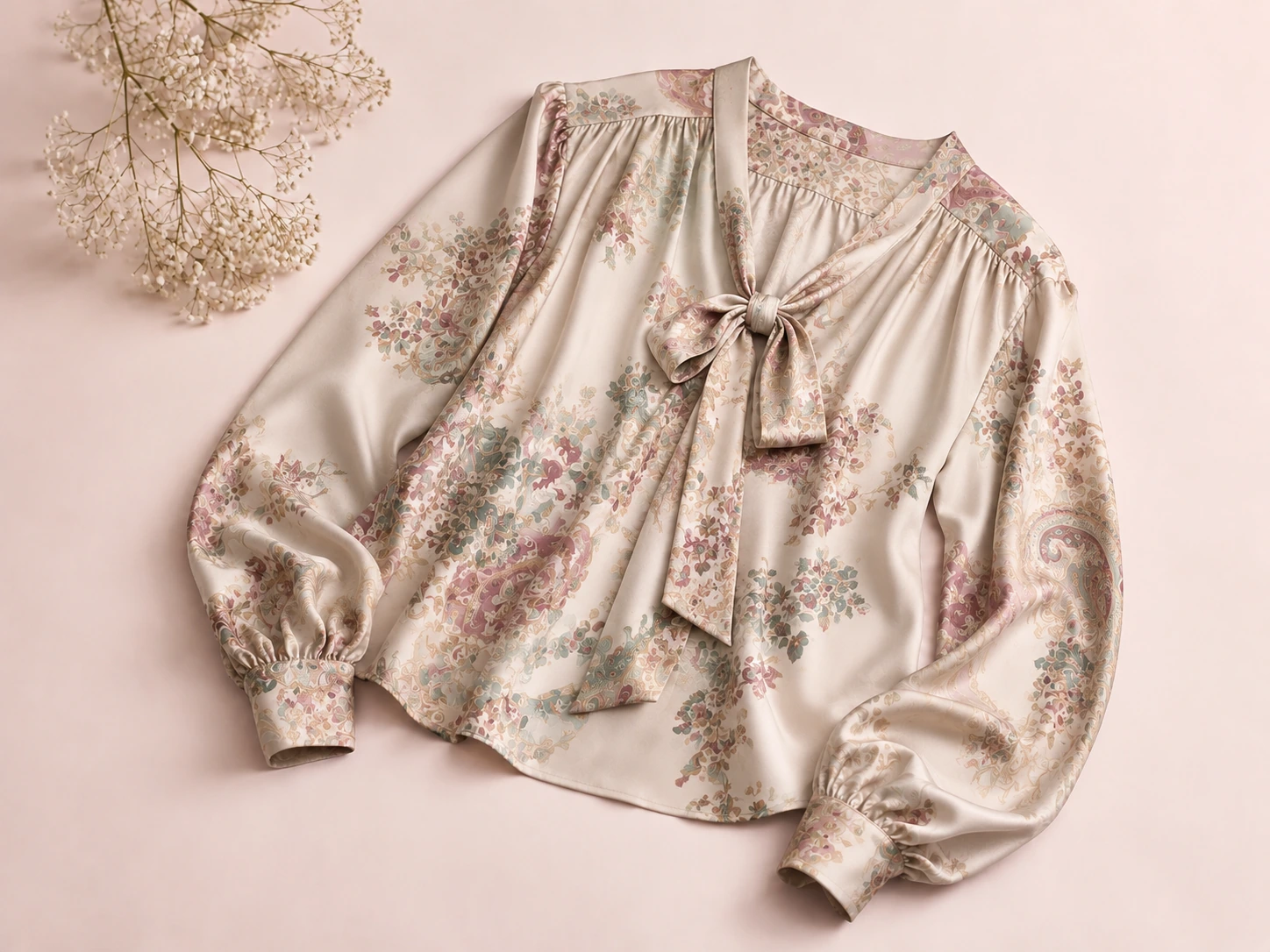 Silk Tie 30 Custom silk blouse featuring luxury digital printed patterns and premium silk fabric for fashion brands