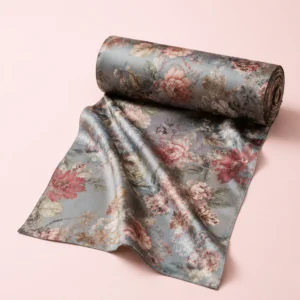 Custom silk fabric roll with floral digital printing for scarves, garments, and fashion products
