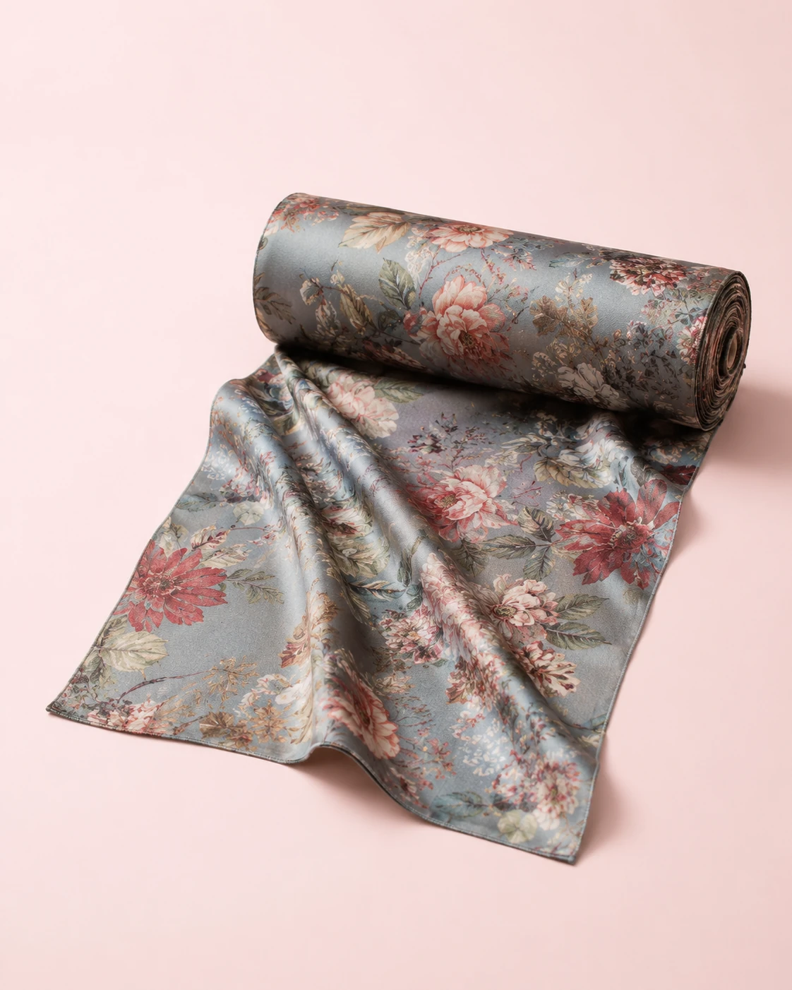 Custom silk fabric roll with floral digital printing for scarves, garments, and fashion products