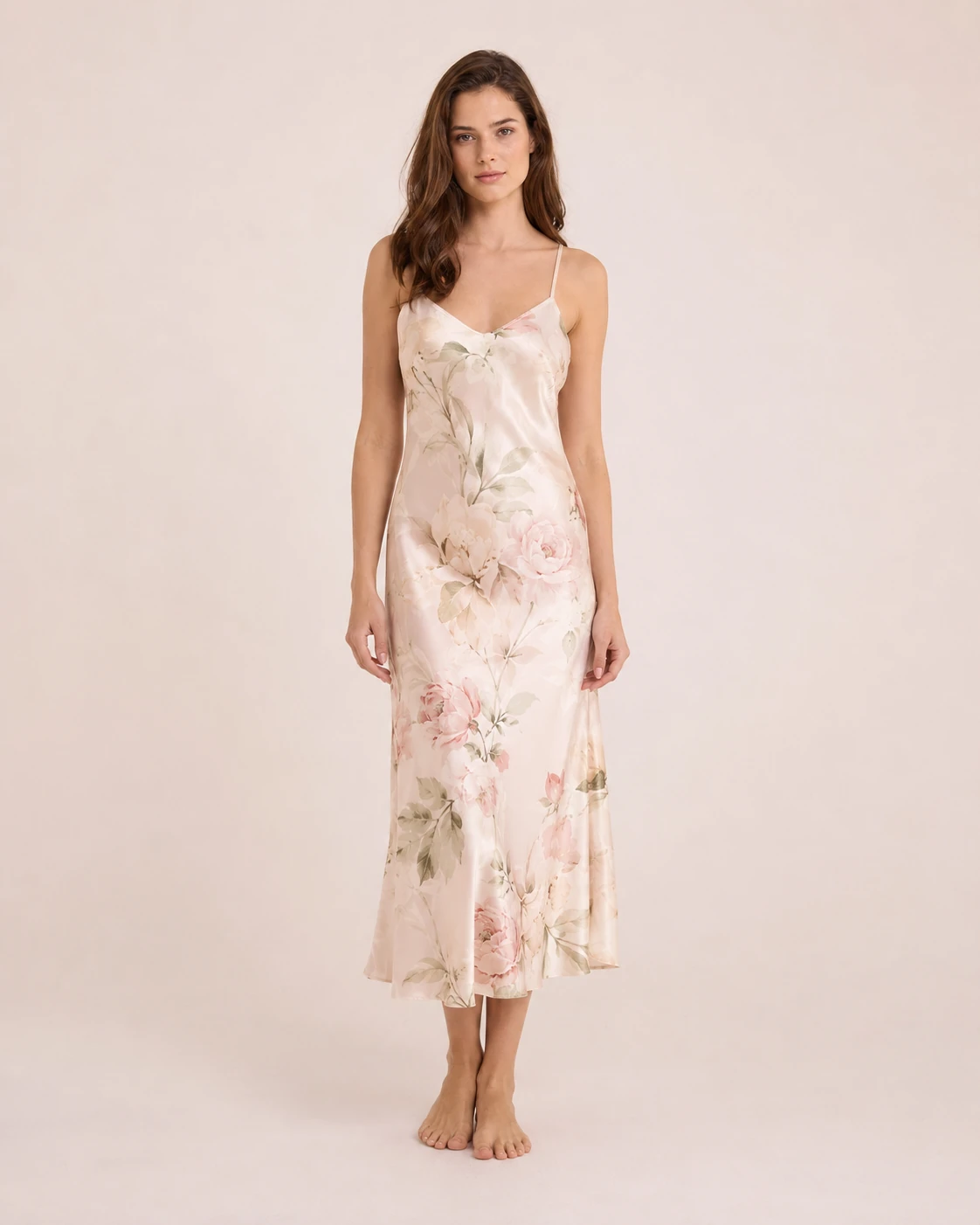 Custom silk floral slip dress with elegant digital print design for luxury fashion collections
