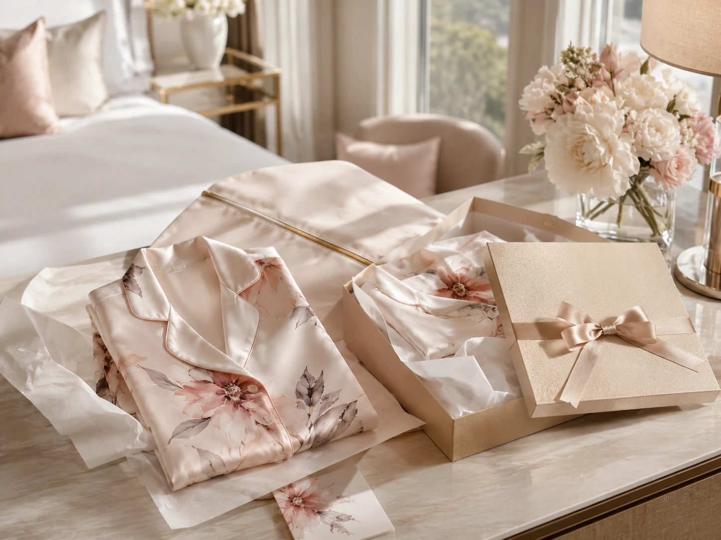 Luxury custom silk garments packaged for hospitality, corporate gifts, and premium brand projects