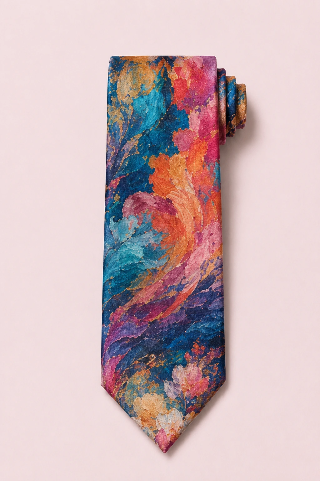 Silk Tie 21 Custom silk tie featuring colorful abstract watercolor painting pattern with artistic gradient design