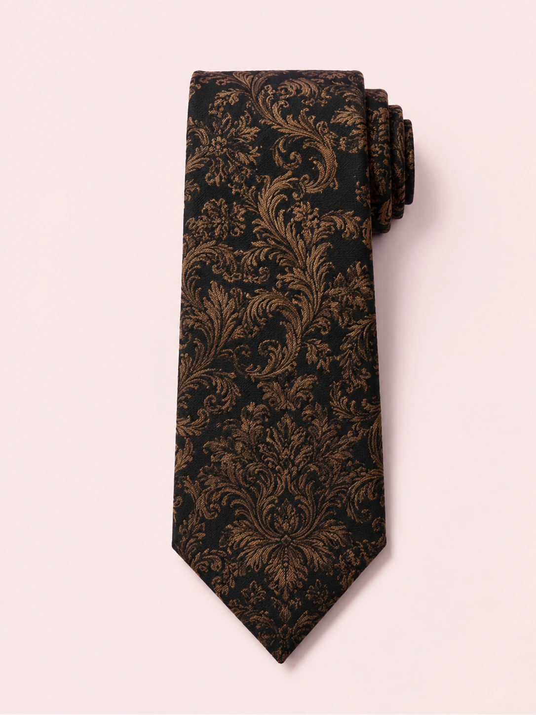 Silk Tie 10 Black silk tie with elegant baroque pattern for luxury evening and formal fashion collections