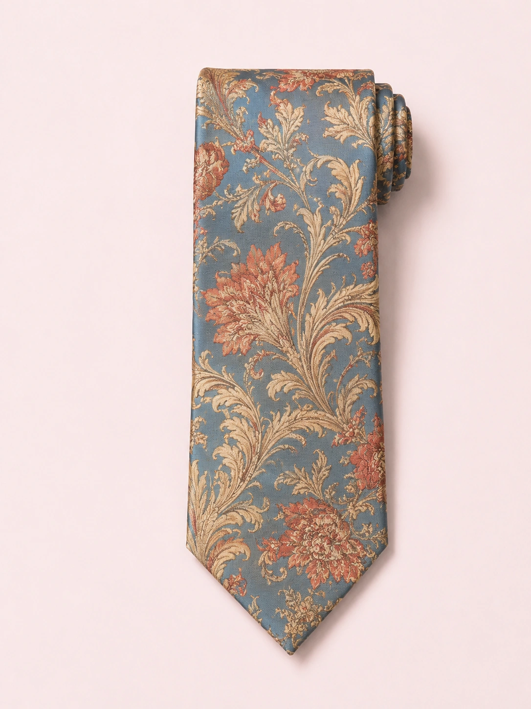 Silk Tie 11 Blue silk tie with floral baroque pattern for luxury fashion and formal collections