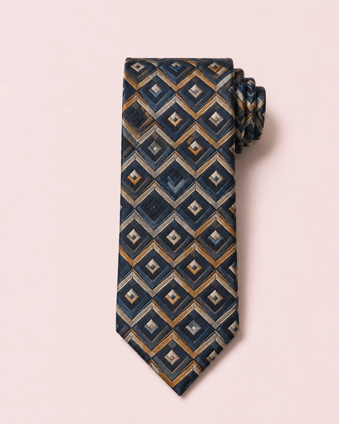 Silk Tie 12 Blue silk tie with geometric pattern design for modern business and fashion collections