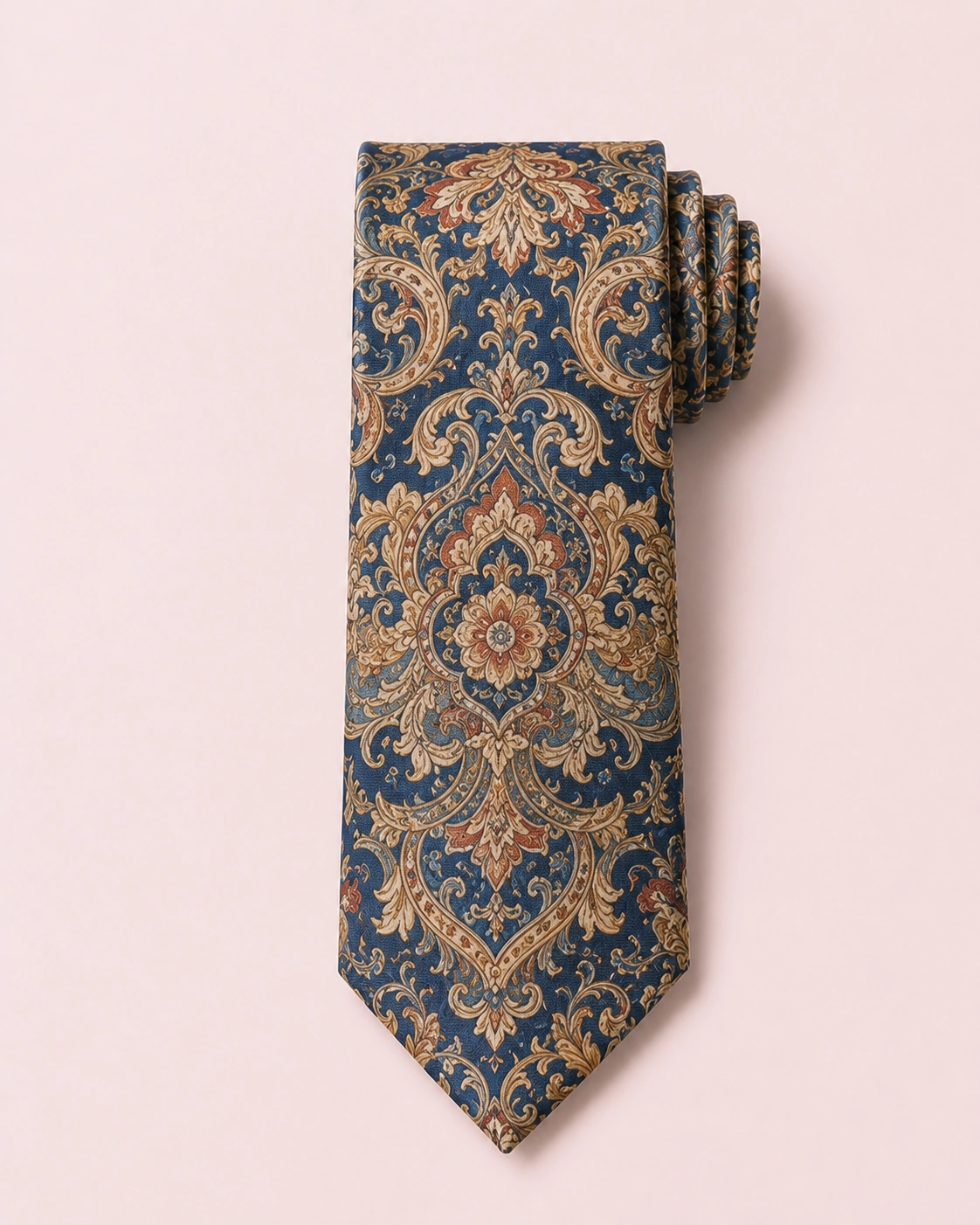 Silk Tie 13 Blue silk tie with European ornamental pattern for luxury formal collections