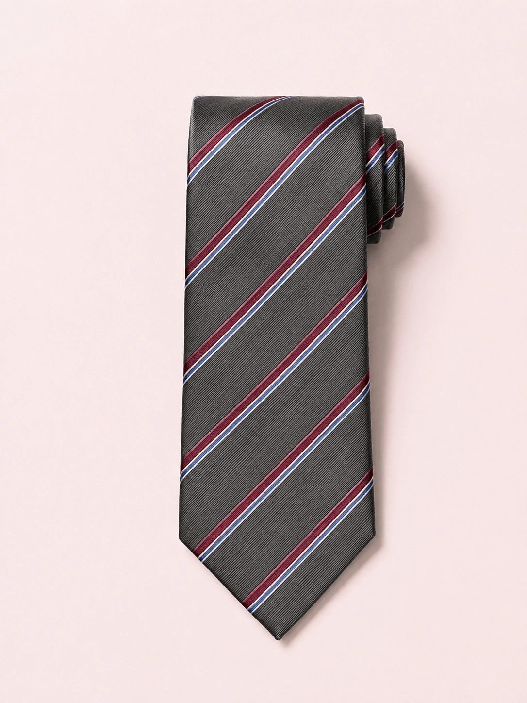 Silk Tie 14 Charcoal silk tie with classic stripe design for business and formal menswear collections