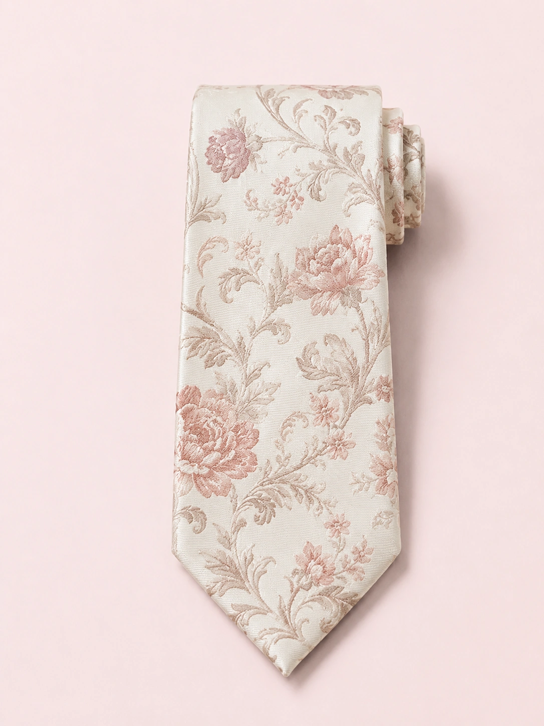 Silk Tie 16 Ivory silk tie with elegant floral pattern for weddings and formal occasions