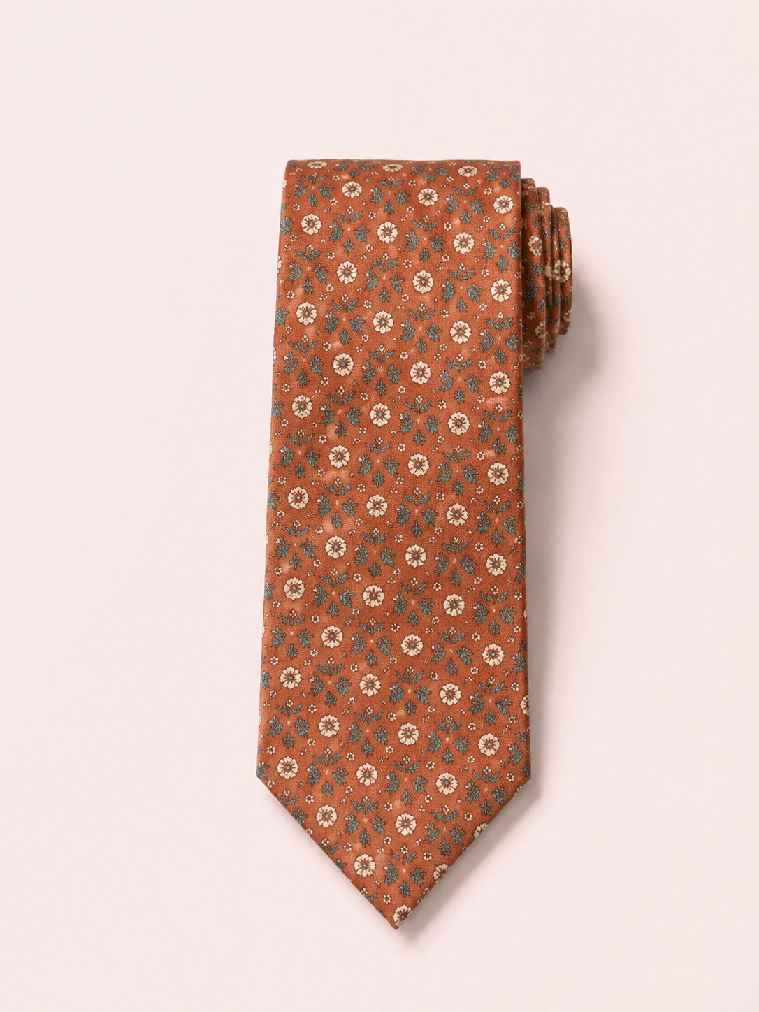 Silk Tie 18 Orange silk tie with small floral pattern for casual and stylish menswear collections