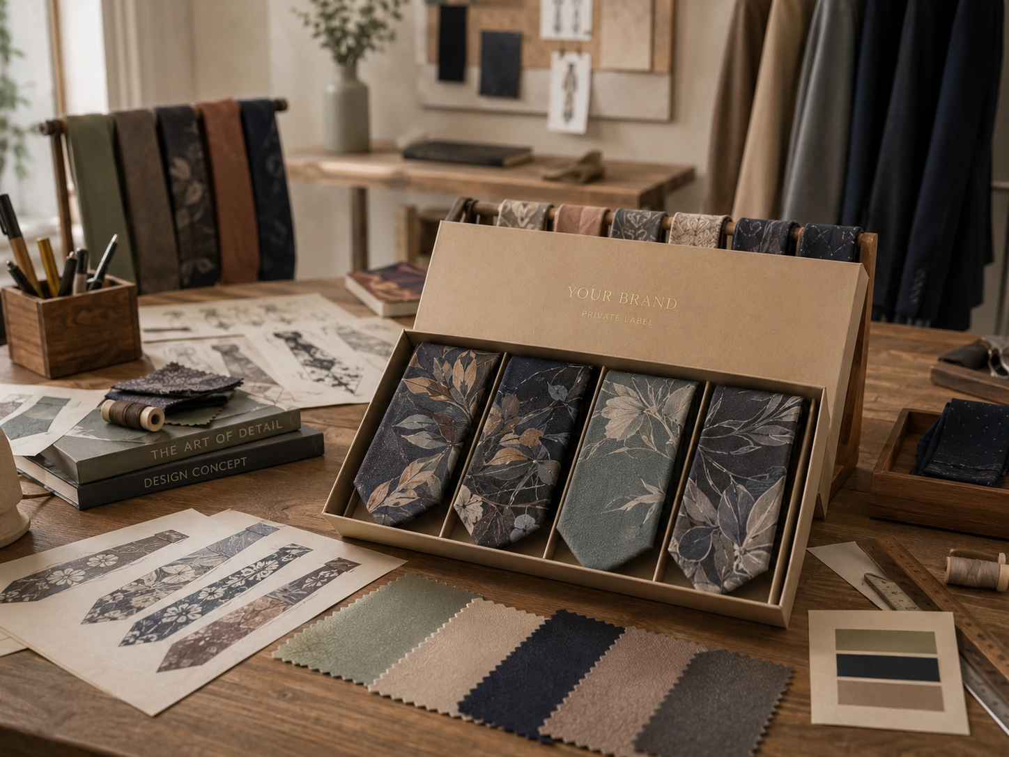 Silk Tie 25 Private label custom silk ties with fabric samples and design concepts for fashion brands