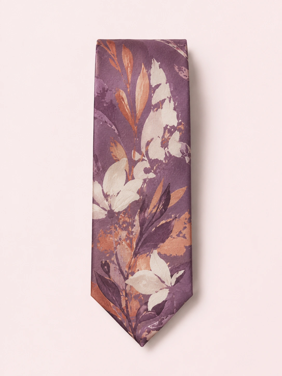Silk Tie 19 Purple silk tie with artistic botanical pattern for creative fashion collections