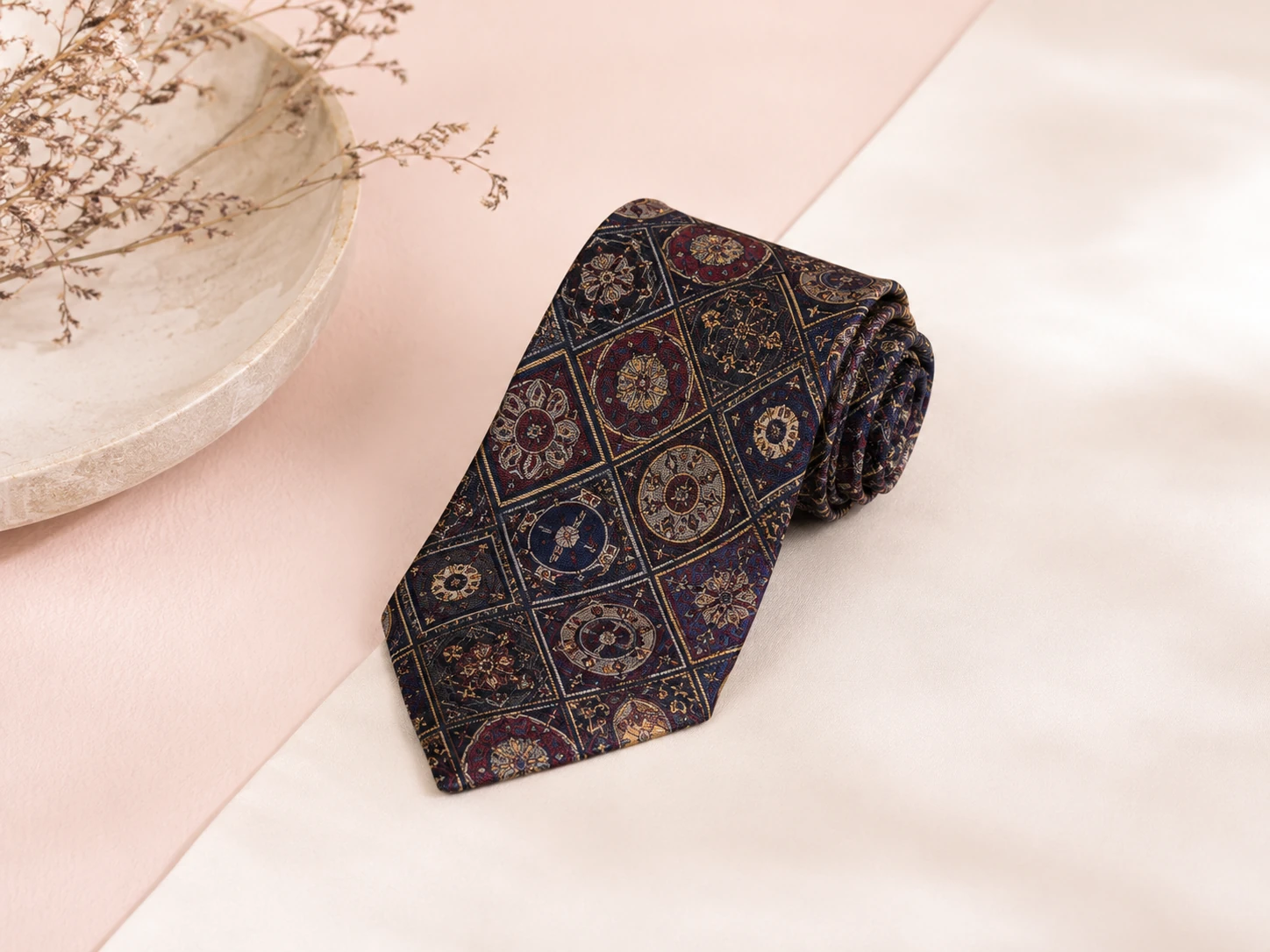 Custom silk ties with elegant luxury patterns for fashion brands and corporate collections