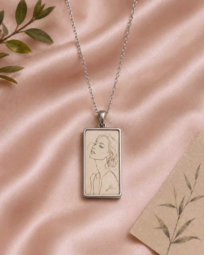 Custom portrait sketch rectangle silk jewelry pendant
