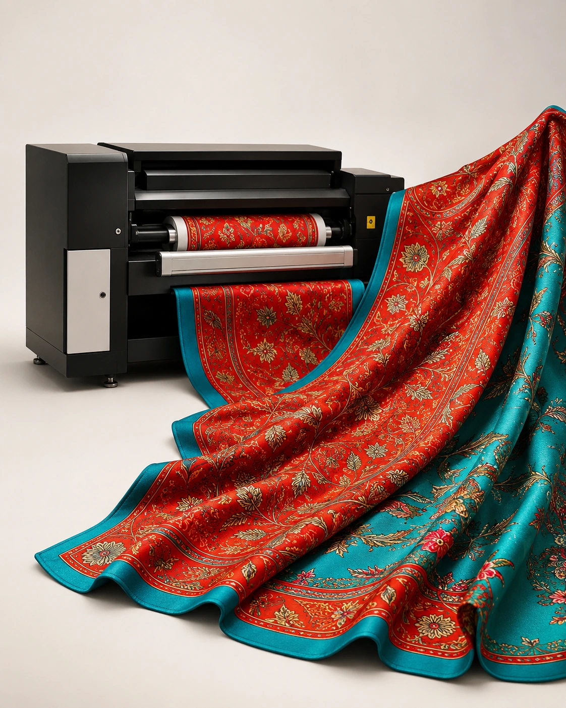 Contact APEXPLOR Digital silk printing machine producing customized printed fabric