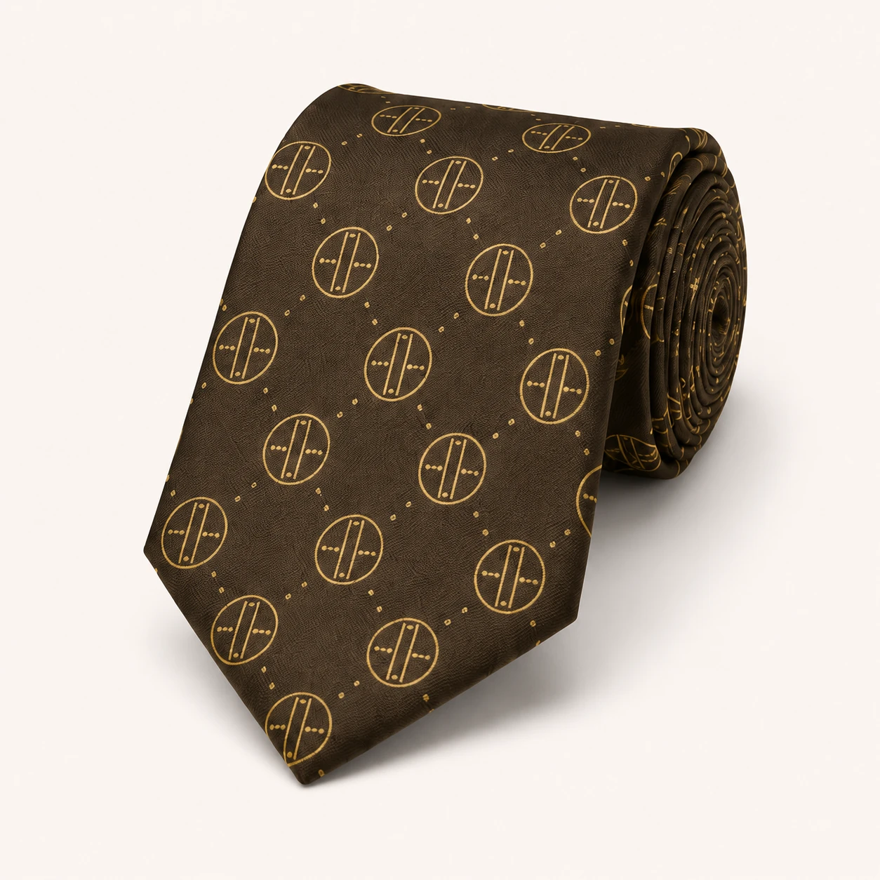 Silk Tie 8 Luxury brown silk tie with gold geometric pattern for customized men's formal accessories