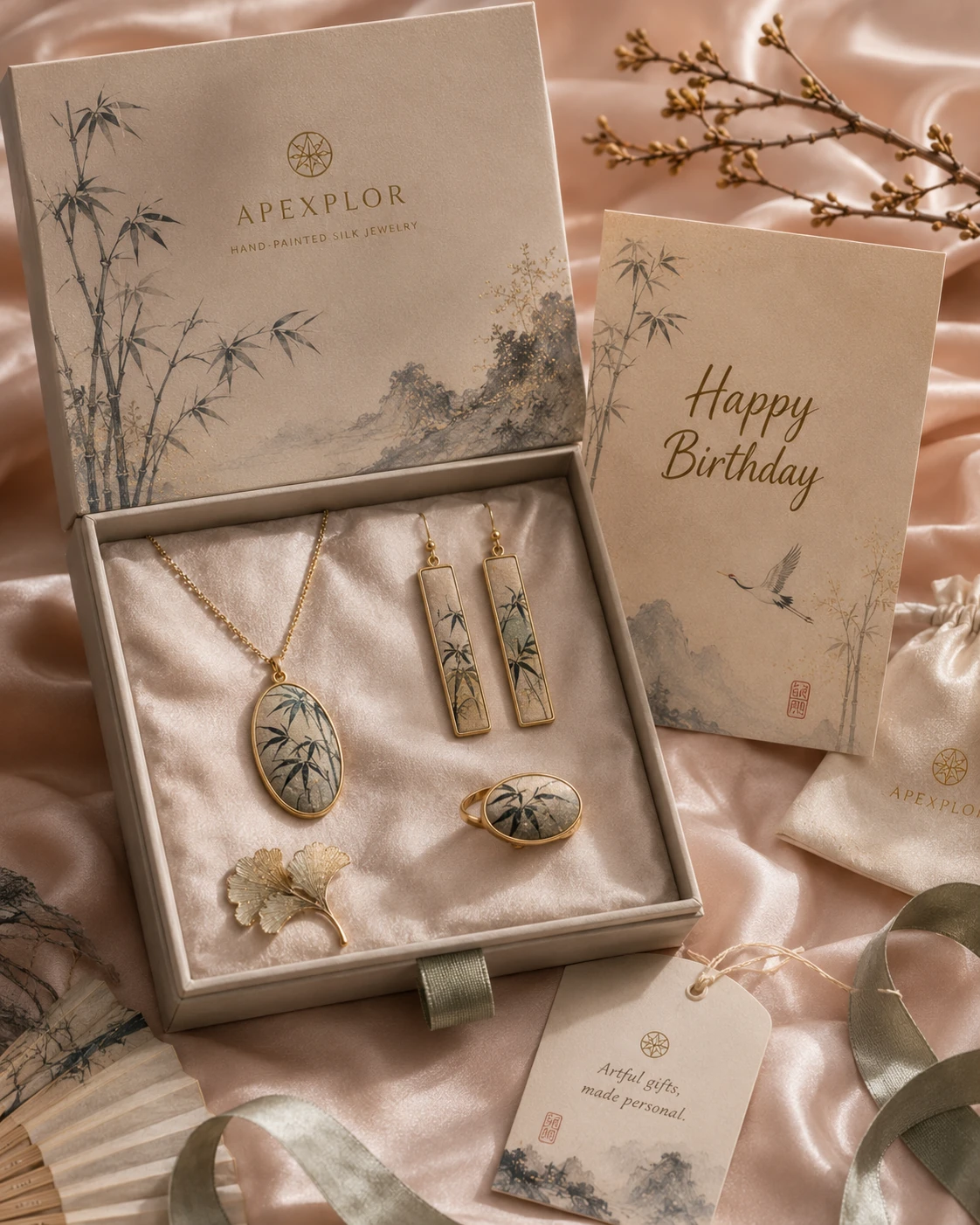 happy birthday silk jewelry gift set