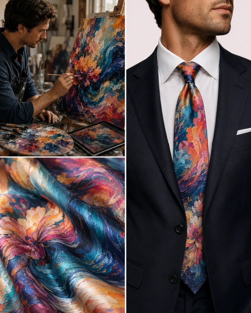 oil painting to custom silk tie
