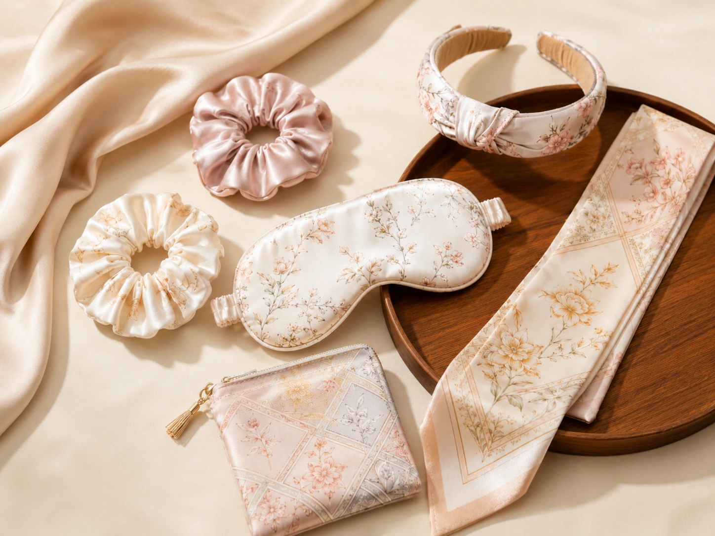 Silk Accessory 29 Versatile silk accessories collection including silk eye mask, scrunchies, headband, and silk scarf designs