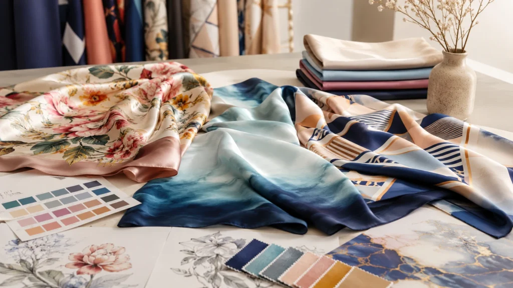 Digital silk printing machine producing custom floral patterns on premium silk fabric