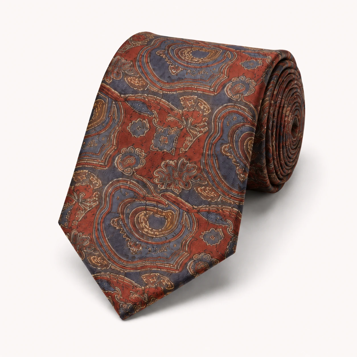 Silk Tie 5 Custom paisley pattern silk tie with vintage blue and brown design for men's formal wear