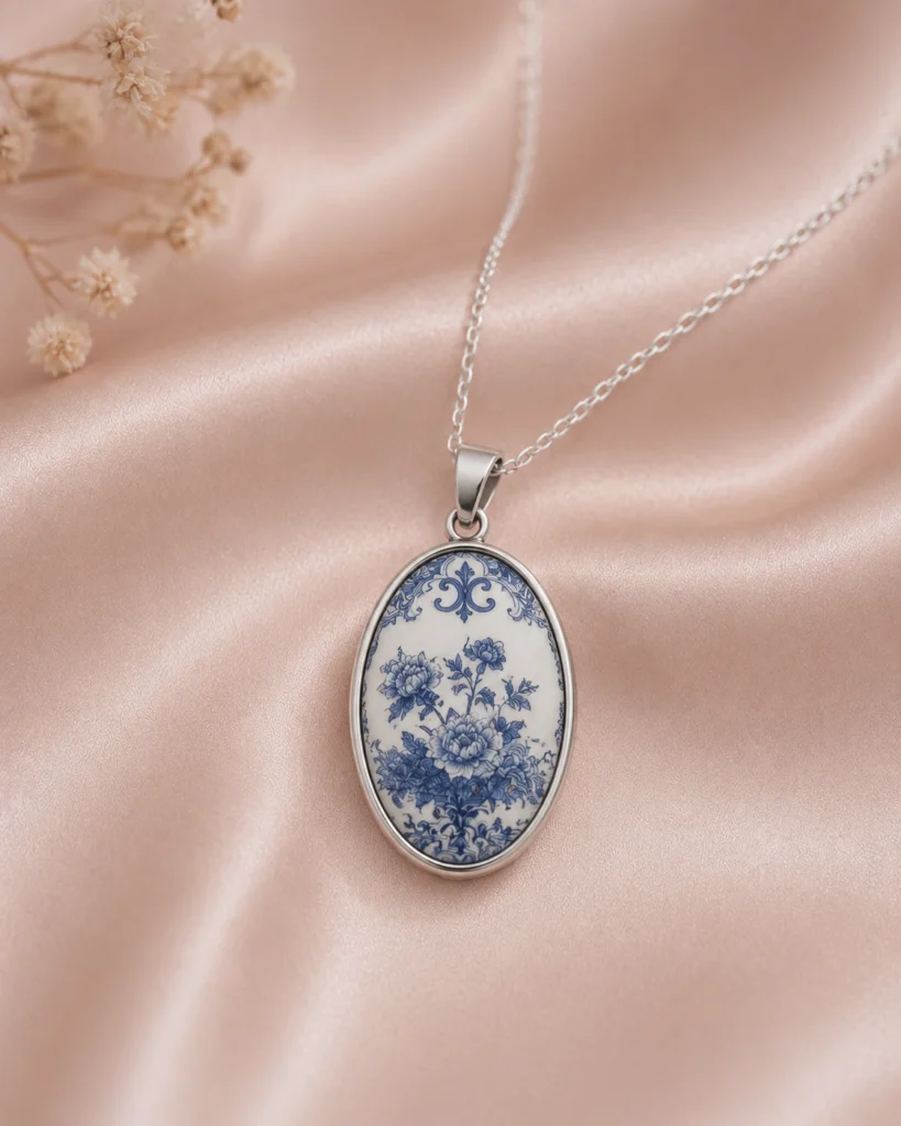 Blue and white porcelain inspired silk jewelry accessory