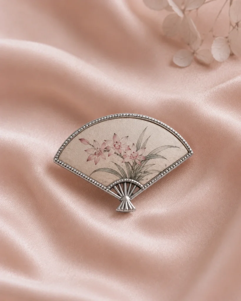 Orchid pattern fan shaped silk jewelry accessory