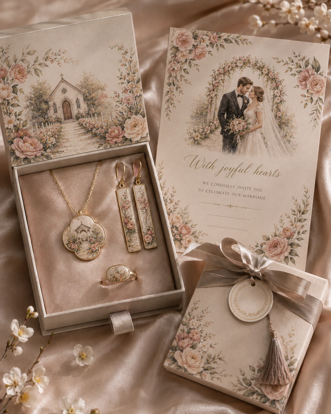 wedding invitation silk jewelry gift