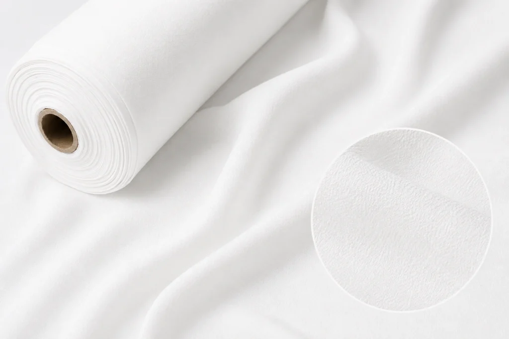 white silk charmeuse fabric roll texture detail