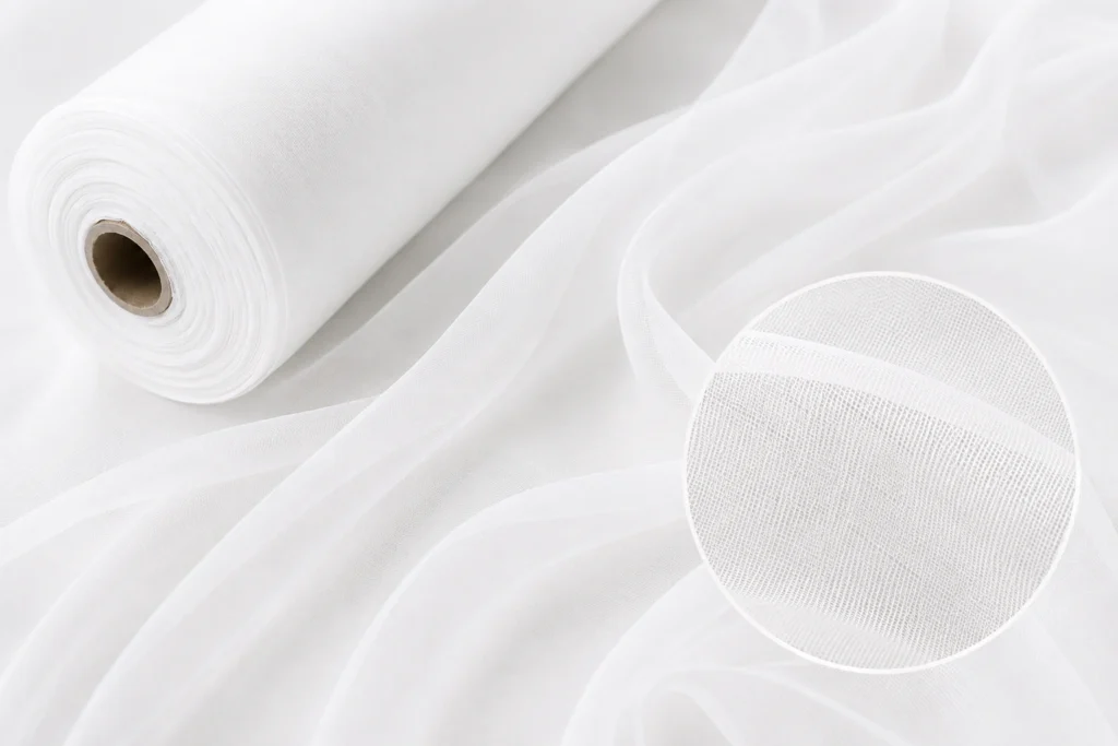 white silk chiffon fabric roll texture detail