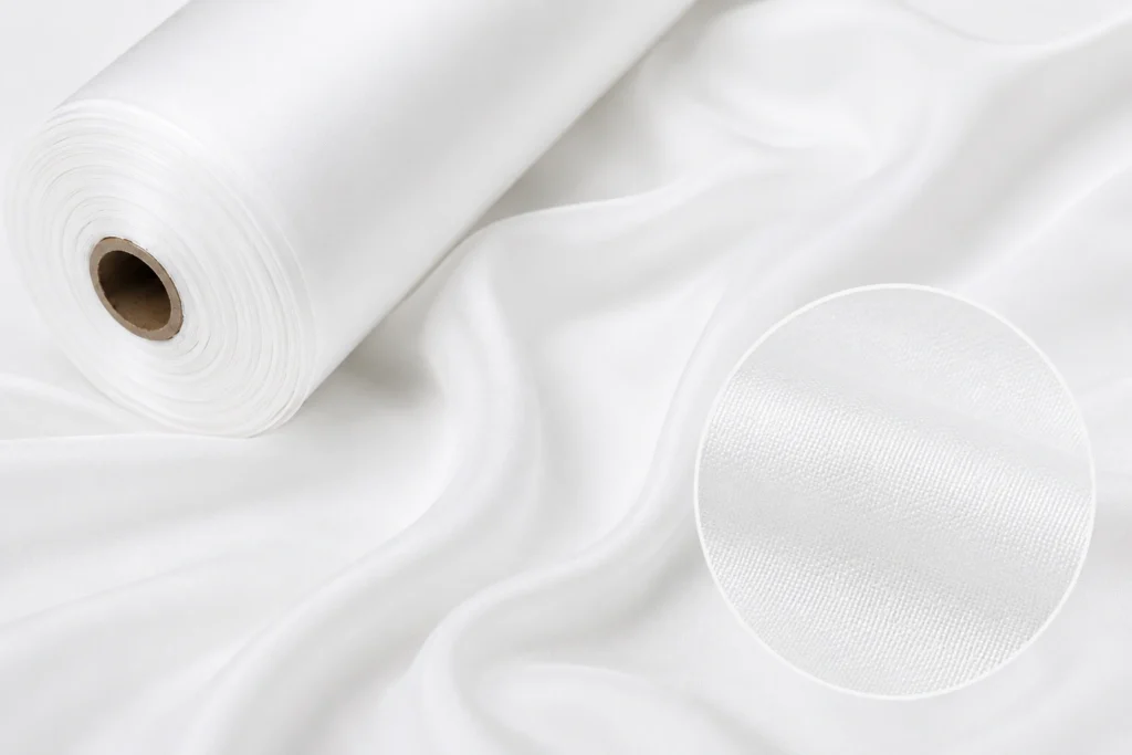 white silk crepe de chine fabric roll texture detail