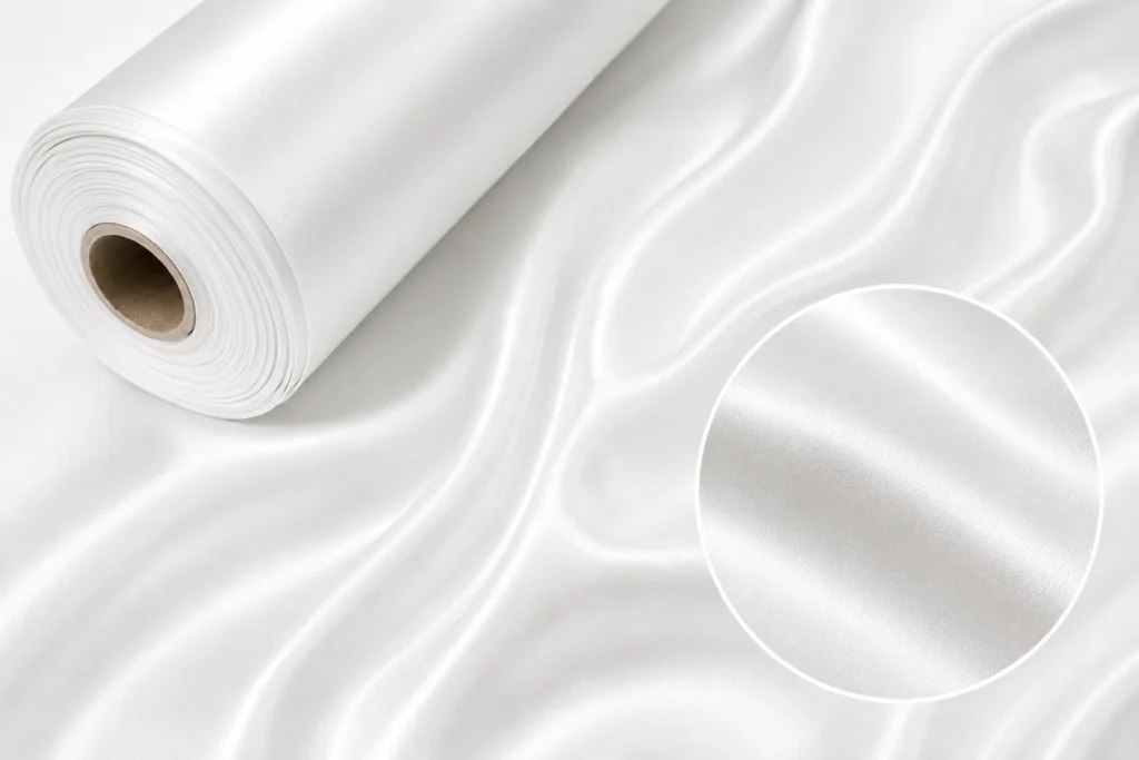 white silk habotai fabric roll texture detail