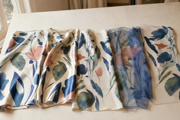 How Different Silk Fabrics Affect Digital Printing Results 5 The same colourful design digitally printed on different silk fabrics