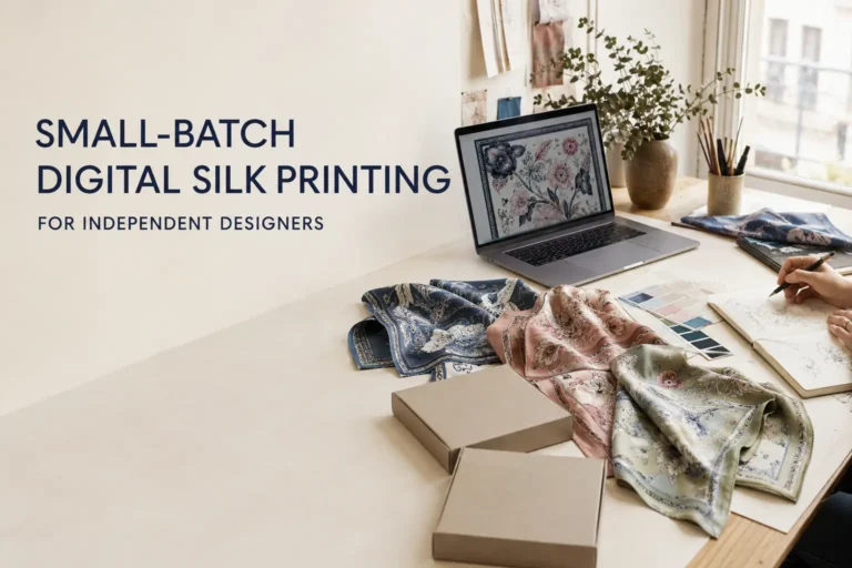Why Small-Batch Digital Silk Printing Is Ideal for Independent Designers 2 Small-batch digital silk printing for independent designers in a creative textile studio
